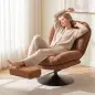 Sillón de Salón con Reposapiés Ajustable y Giratorio 360° de Lino Respaldo Forma Abanico Acolchado Grueso Marrón Oscuro