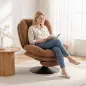 Sillón de Salón con Reposapiés Ajustable y Giratorio 360° de Lino Respaldo Forma Abanico Acolchado Grueso Marrón Oscuro