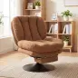 Sillón de Salón con Reposapiés Ajustable y Giratorio 360° de Lino Respaldo Forma Abanico Acolchado Grueso Marrón Oscuro