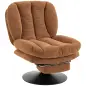 Sillón de Salón con Reposapiés Ajustable y Giratorio 360° de Lino Respaldo Forma Abanico Acolchado Grueso Marrón Oscuro