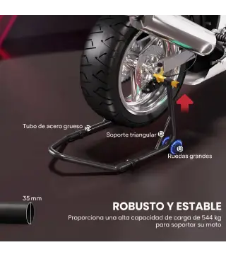 Caballete Elevador Universal Soporte Rueda Trasera Moto de Acero Robusta Carga 544 kg con Horquillas en U y L Ajustables