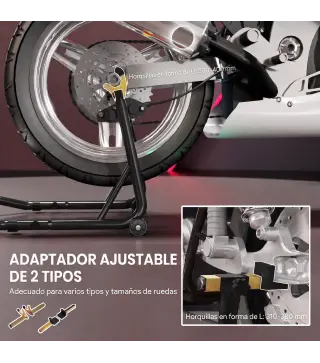 Caballete Elevador Universal Soporte Rueda Trasera Moto de Acero Robusta Carga 544 kg con Horquillas en U y L Ajustables
