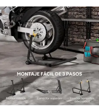 Caballete Elevador Universal Soporte Rueda Trasera Moto de Acero Robusta Carga 544 kg con Horquillas en U y L Ajustables