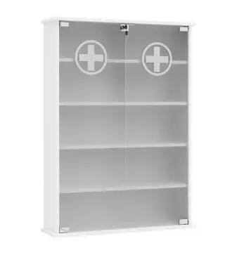 Botiquín de Pared de 5 Niveles con 2 Puertas de Cristal Estantes Ajustables Cerradura y 2 Llaves 60x17x82,5 cm Blanco