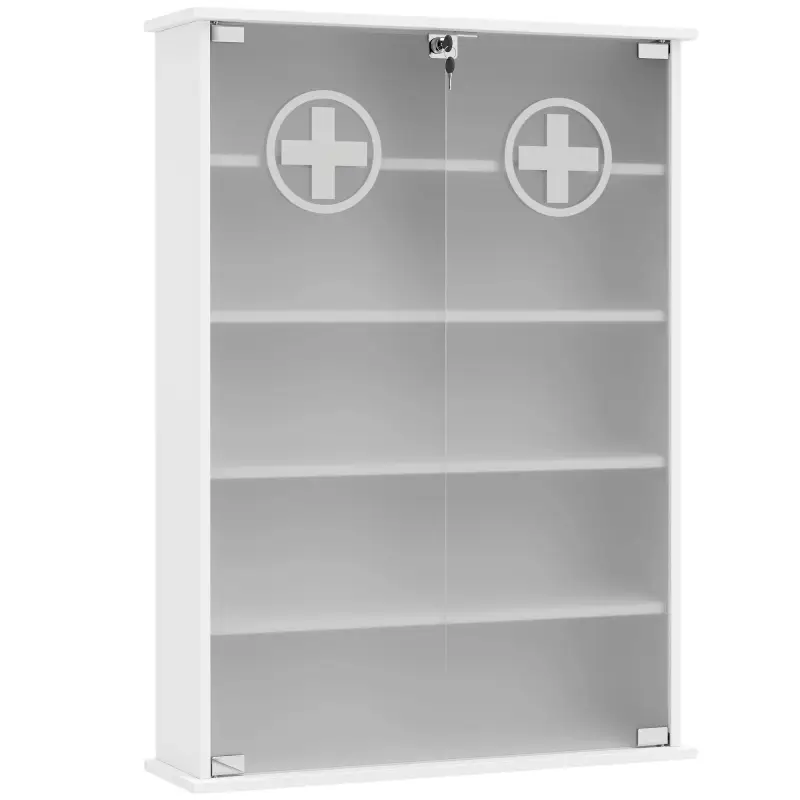 Botiquín de Pared de 5 Niveles con 2 Puertas de Cristal Estantes Ajustables Cerradura y 2 Llaves 60x17x82,5 cm Blanco Botiquín de Pared de 5 Niveles con 2 Puertas de Cristal Estantes Ajustables Cerradura y 2 Llaves 60x17x82,5 cm Blanco