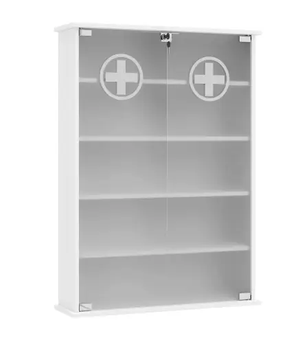Botiquín de Pared de 5 Niveles con 2 Puertas de Cristal Estantes Ajustables Cerradura y 2 Llaves 60x17x82,5 cm Blanco