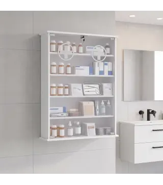 Botiquín de Pared de 5 Niveles con 2 Puertas de Cristal Estantes Ajustables Cerradura y 2 Llaves 60x17x82,5 cm Blanco