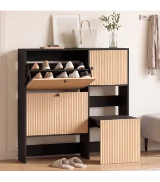 Zapatero Estrecho con 2 Cajones Abatibles Armario Taburete Oculto Estantes Ajustables 8-10 Pares 100x23,8x100 cm Roble