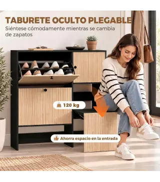 Zapatero Estrecho con 2 Cajones Abatibles Armario Taburete Oculto Estantes Ajustables 8-10 Pares 100x23,8x100 cm Roble