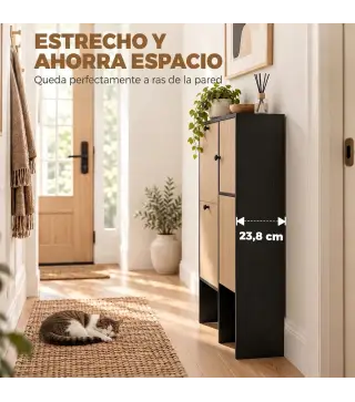 Zapatero Estrecho con 2 Cajones Abatibles Armario Taburete Oculto Estantes Ajustables 8-10 Pares 100x23,8x100 cm Roble