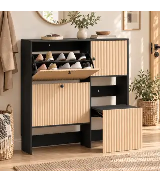Zapatero Estrecho con 2 Cajones Abatibles Armario Taburete Oculto Estantes Ajustables 8-10 Pares 100x23,8x100 cm Roble