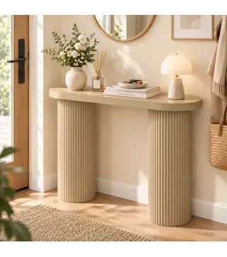 Mesa Consola con Patas Acanaladas Almacenamiento Oculto Patas de Columnas 103x35x80 cm Roble