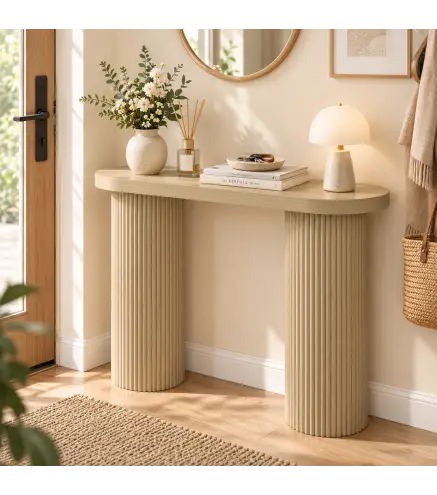 Mesa Consola con Patas Acanaladas Almacenamiento Oculto Patas de Columnas 103x35x80 cm Roble