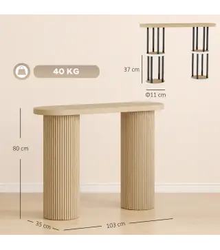 Mesa Consola con Patas Acanaladas Almacenamiento Oculto Patas de Columnas 103x35x80 cm Roble