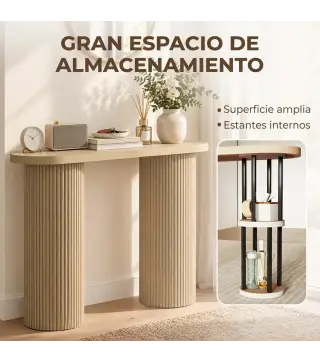 Mesa Consola con Patas Acanaladas Almacenamiento Oculto Patas de Columnas 103x35x80 cm Roble