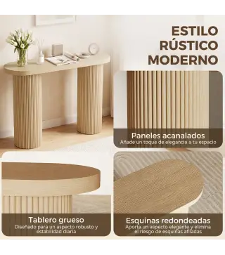 Mesa Consola con Patas Acanaladas Almacenamiento Oculto Patas de Columnas 103x35x80 cm Roble