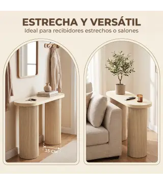 Mesa Consola con Patas Acanaladas Almacenamiento Oculto Patas de Columnas 103x35x80 cm Roble