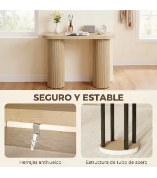 Mesa Consola con Patas Acanaladas Almacenamiento Oculto Patas de Columnas 103x35x80 cm Roble