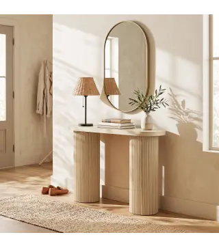 Mesa Consola con Patas Acanaladas Almacenamiento Oculto Patas de Columnas 103x35x80 cm Roble