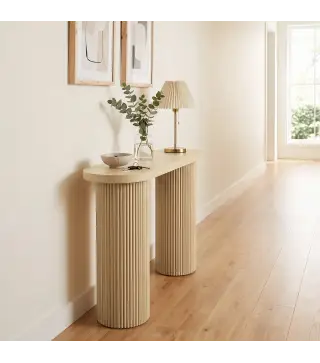 Mesa Consola con Patas Acanaladas Almacenamiento Oculto Patas de Columnas 103x35x80 cm Roble