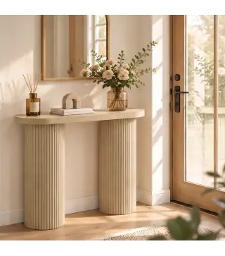 Mesa Consola con Patas Acanaladas Almacenamiento Oculto Patas de Columnas 103x35x80 cm Roble