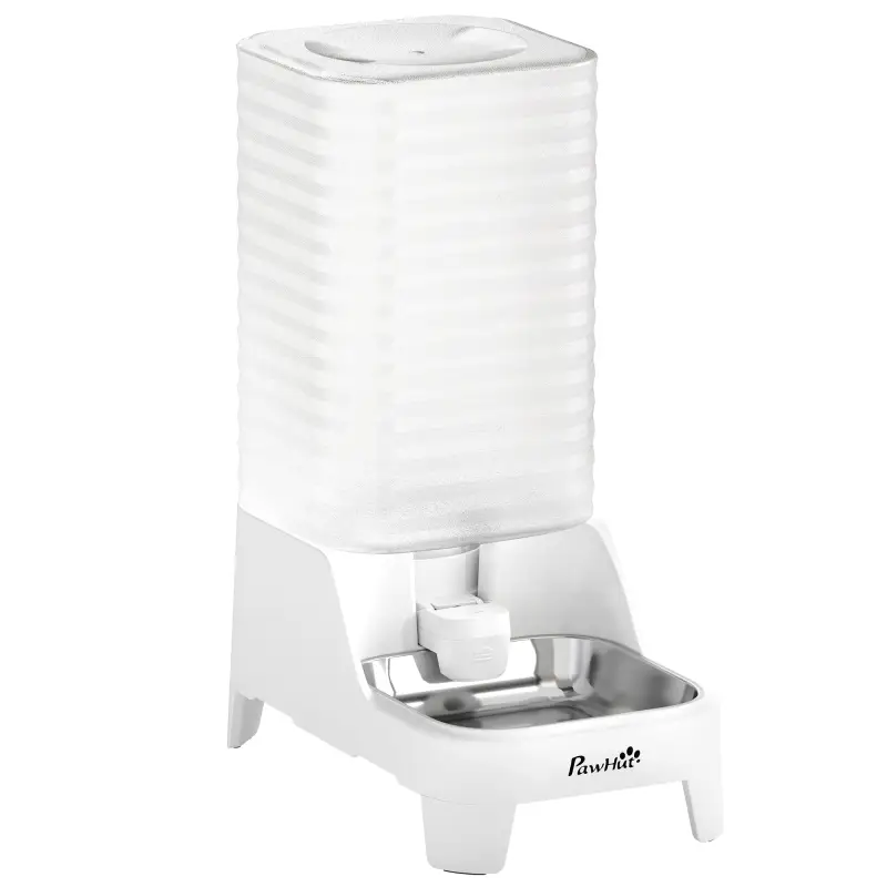 Dispensador de Agua Automático por Gravedad para Perros y Gatos 8 L Boquilla Abatible Cuenco de Acero Inoxidable Blanco