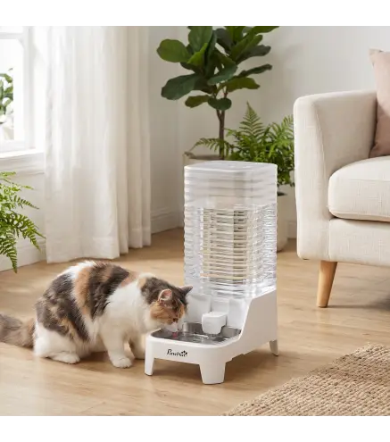 Dispensador de Agua Automático por Gravedad para Perros y Gatos 8 L Boquilla Abatible Cuenco de Acero Inoxidable Blanco