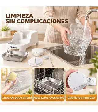 Dispensador de Agua Automático por Gravedad para Perros y Gatos 8 L Boquilla Abatible Cuenco de Acero Inoxidable Blanco