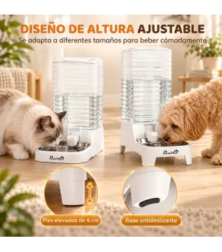 Dispensador de Agua Automático por Gravedad para Perros y Gatos 8 L Boquilla Abatible Cuenco de Acero Inoxidable Blanco