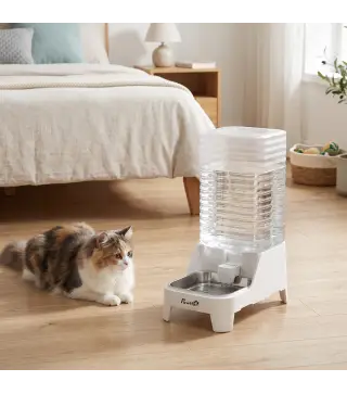 Dispensador de Agua Automático por Gravedad para Perros y Gatos 8 L Boquilla Abatible Cuenco de Acero Inoxidable Blanco