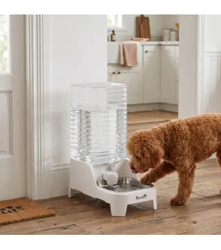 Dispensador de Agua Automático por Gravedad para Perros y Gatos 8 L Boquilla Abatible Cuenco de Acero Inoxidable Blanco