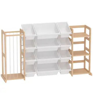 Estantería Infantil de Juguetes de Madera con 12 Cajas Organizador de Peluches 3 Estantes 146x39,5x88 cm Natural