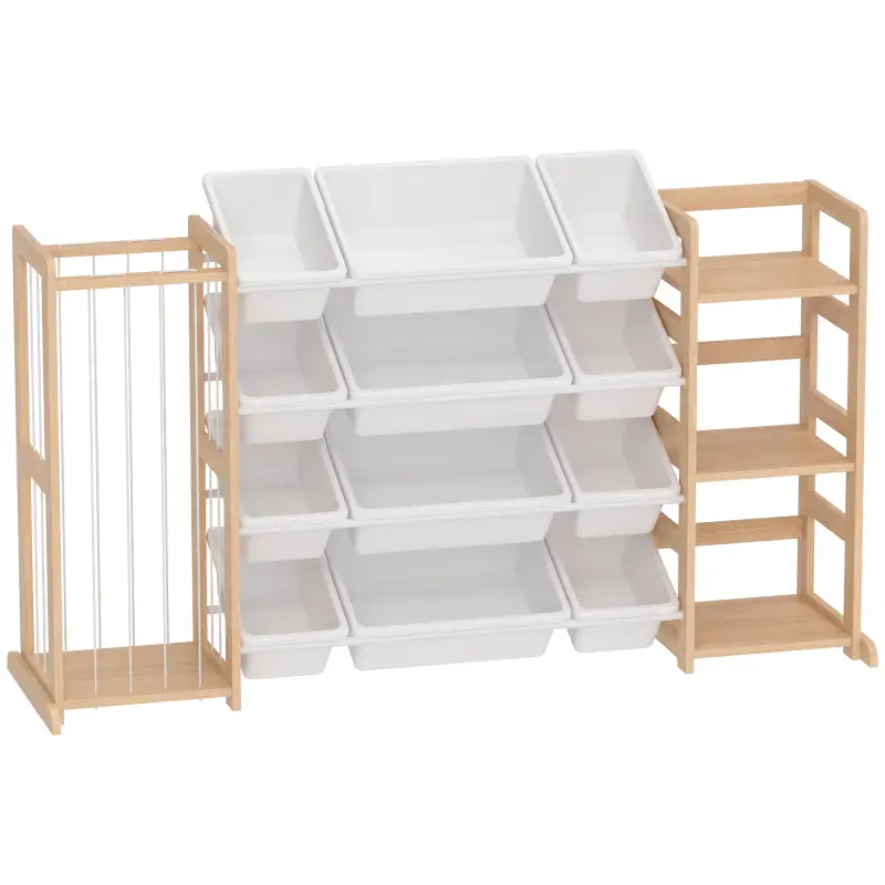 Estantería Infantil de Juguetes de Madera con 12 Cajas Organizador de Peluches 3 Estantes 146x39,5x88 cm Natural Estantería Infantil de Juguetes de Madera con 12 Cajas Organizador de Peluches 3 Estantes 146x39,5x88 cm Natural