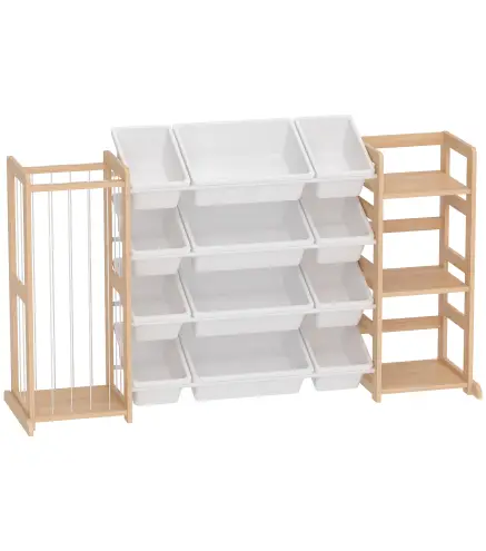 Estantería Infantil de Juguetes de Madera con 12 Cajas Organizador de Peluches 3 Estantes 146x39,5x88 cm Natural