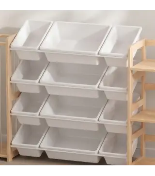 Estantería Infantil de Juguetes de Madera con 12 Cajas Organizador de Peluches 3 Estantes 146x39,5x88 cm Natural