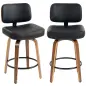 Taburetes de Bar Giratorios 360° de Cuero PU con Patas de Madera Curvas Respaldo Acolchado Reposapiés 44x49x95 cm Negro