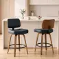 Taburetes de Bar Giratorios 360° de Cuero PU con Patas de Madera Curvas Respaldo Acolchado Reposapiés 44x49x95 cm Negro