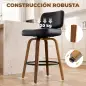 Taburetes de Bar Giratorios 360° de Cuero PU con Patas de Madera Curvas Respaldo Acolchado Reposapiés 44x49x95 cm Negro