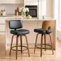 Taburetes de Bar Giratorios 360° de Cuero PU con Patas de Madera Curvas Respaldo Acolchado Reposapiés 44x49x95 cm Negro