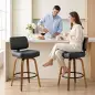 Taburetes de Bar Giratorios 360° de Cuero PU con Patas de Madera Curvas Respaldo Acolchado Reposapiés 44x49x95 cm Negro