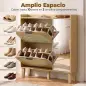 Zapatero Estrecho Bohemio con Espejo 2 Puertas de Ratán Armario 10 Pares Estantes Ajustables 94,5x24x96,5 cm Roble