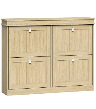 Zapatero Estrecho con 4 Puertas Abatibles y Estantes Ajustables para hasta 20 Pares Efecto Roble