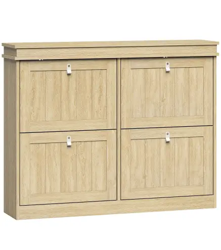 Zapatero Estrecho con 4 Puertas Abatibles y Estantes Ajustables para hasta 20 Pares Efecto Roble