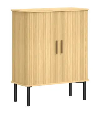 Zapatero de 5 Niveles con Puertas Correderas 4 Estantes Ajustables y Compartimentos Laterales Roble