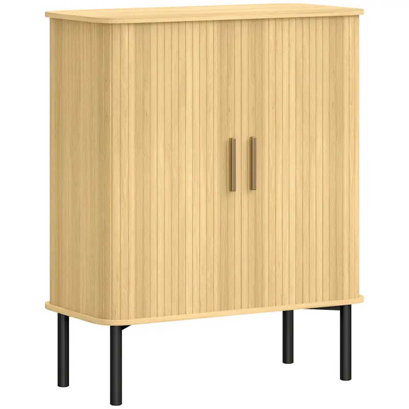 Zapatero de 5 Niveles con Puertas Correderas 4 Estantes Ajustables y Compartimentos Laterales Roble