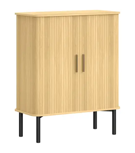 Zapatero de 5 Niveles con Puertas Correderas 4 Estantes Ajustables y Compartimentos Laterales Roble