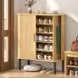 Zapatero de 5 Niveles con Puertas Correderas 4 Estantes Ajustables y Compartimentos Laterales Roble
