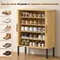 Zapatero de 5 Niveles con Puertas Correderas 4 Estantes Ajustables y Compartimentos Laterales Roble