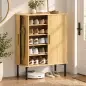Zapatero de 5 Niveles con Puertas Correderas 4 Estantes Ajustables y Compartimentos Laterales Roble