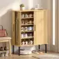 Zapatero de 5 Niveles con Puertas Correderas 4 Estantes Ajustables y Compartimentos Laterales Roble